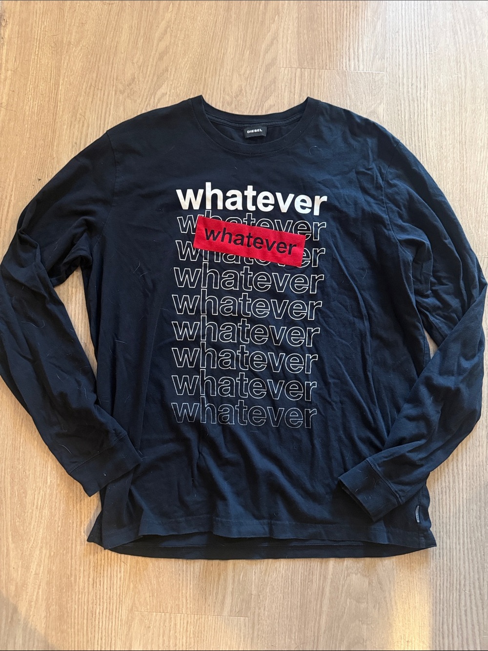 Diesel Black Long Sleeve Graphic Tee with Red Accent